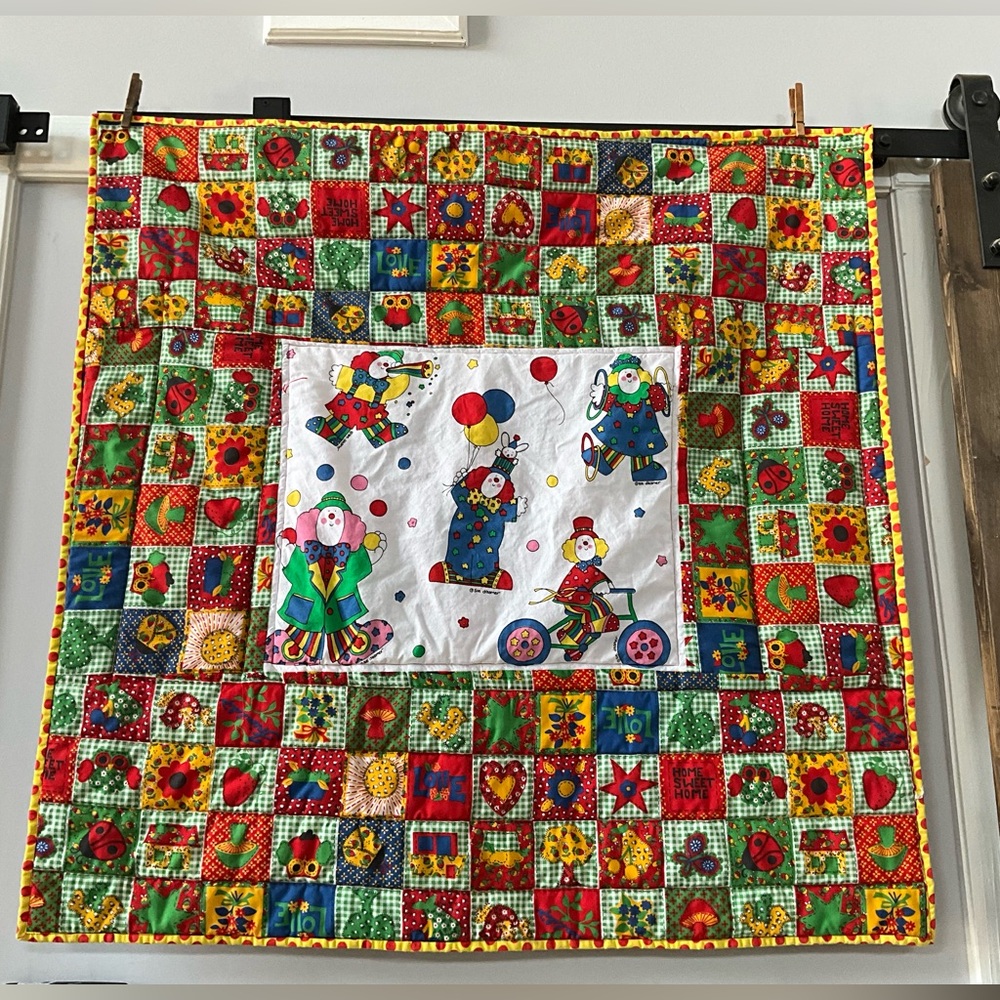 Handmade Quilted Circus Clown Theme Baby Toddler Blanket Quilt Reversible